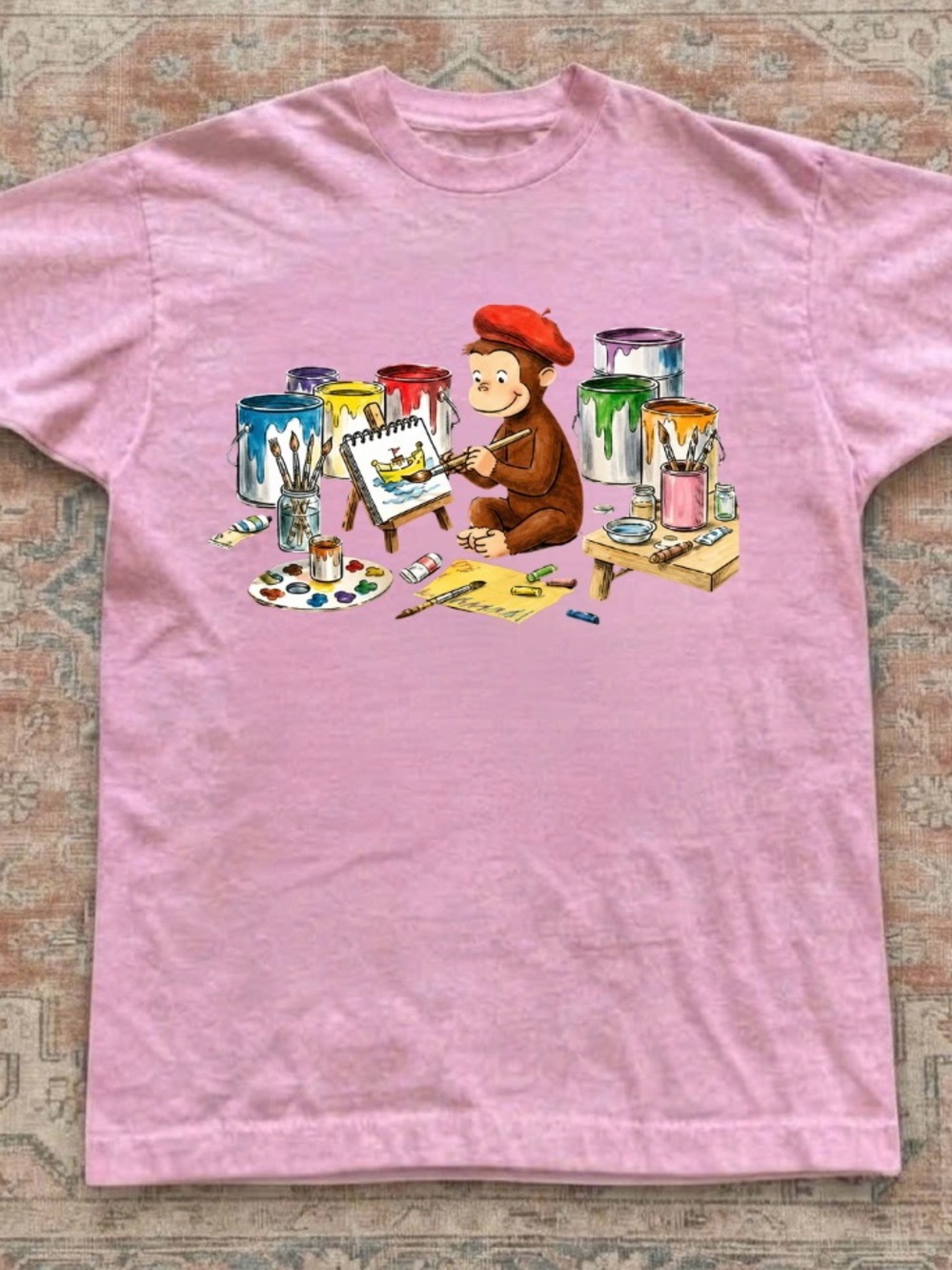 Curious Monkey Artist T-Shirt in Pink